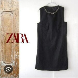 Zara Black Sleeveless Beaded-Neck Mini Dress